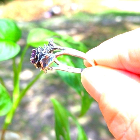 Womans Sterling Silver Celtic 1 Carat Amethyst Tublar Rose Purple Ring 6.5 - Picture 5 of 8